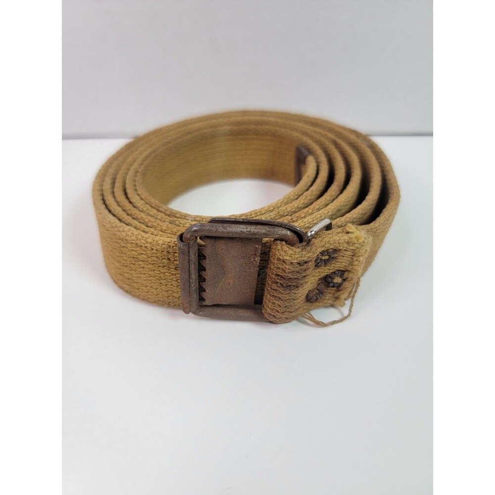 Vintage Khaki Military Style Canvas Web Belt Strap Early 1900s Metal Clamp...